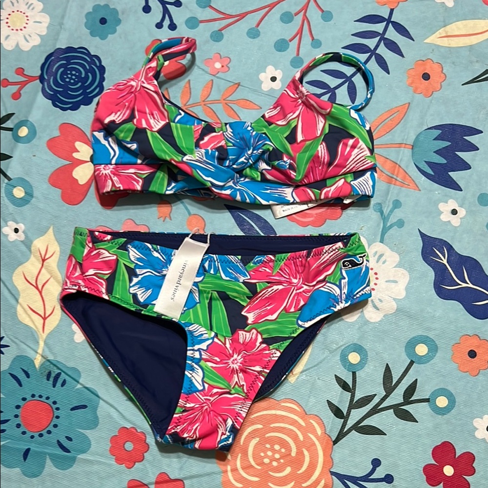 Vineyard Vines Pink and Green Bikini Set Tropical Floral